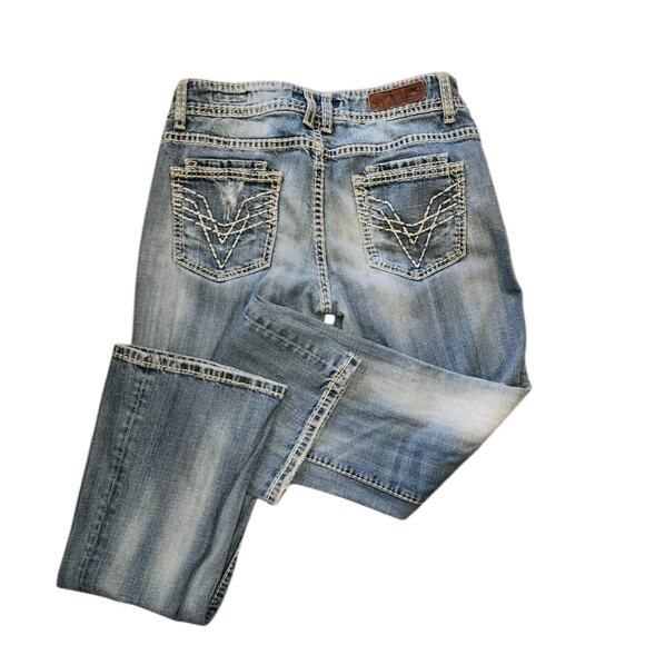 Vigoss Blue Boot Cut Jeans with Distressing and Faded Wash - Picture 9 of 9